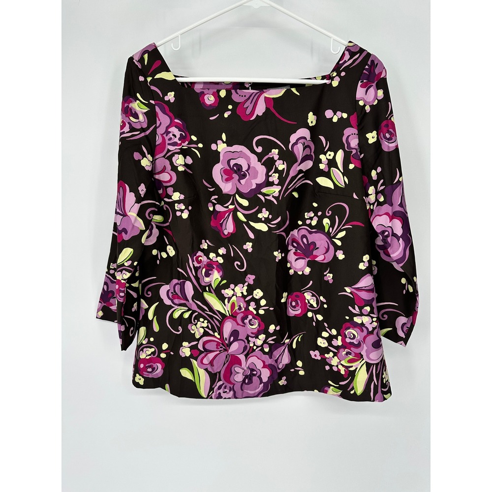 Vtg ANN TAYLOR Women's Sz‎ 8 Floral Print Square Neck Top Blouse Cottagecore
